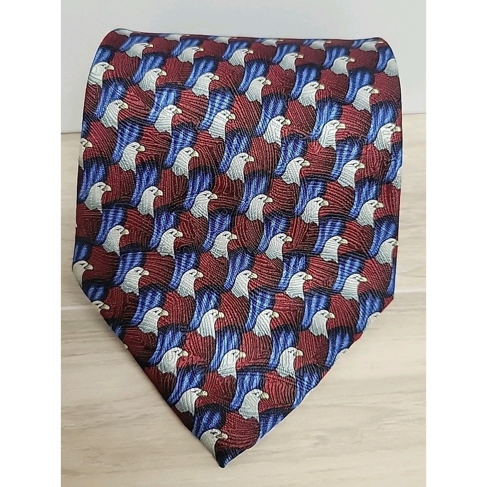 The Nature Conservatory 100% Silk Tie African Fish Eagle Blue and Red Wide 4"